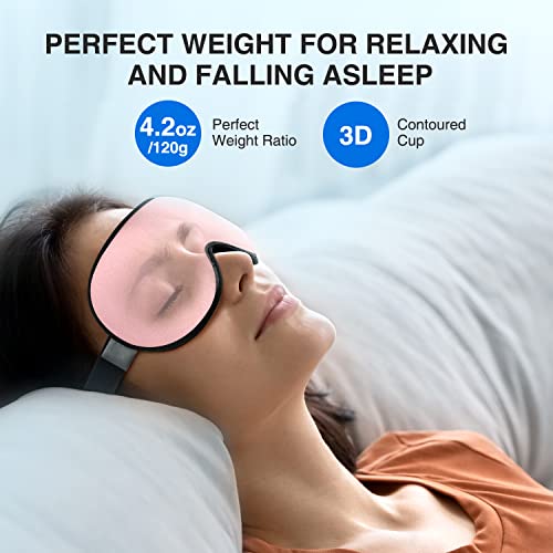 YFONG Weighted Sleep Mask, Women Men 3D Eye Mask Blocking Lights Sleeping Mask (4.2oz/120g), Pressure Relief Night Sleep Eye Mask with Adjustable Strap, Eye Cover Blindfold for Travel Nap Yoga, Pink - Image 2