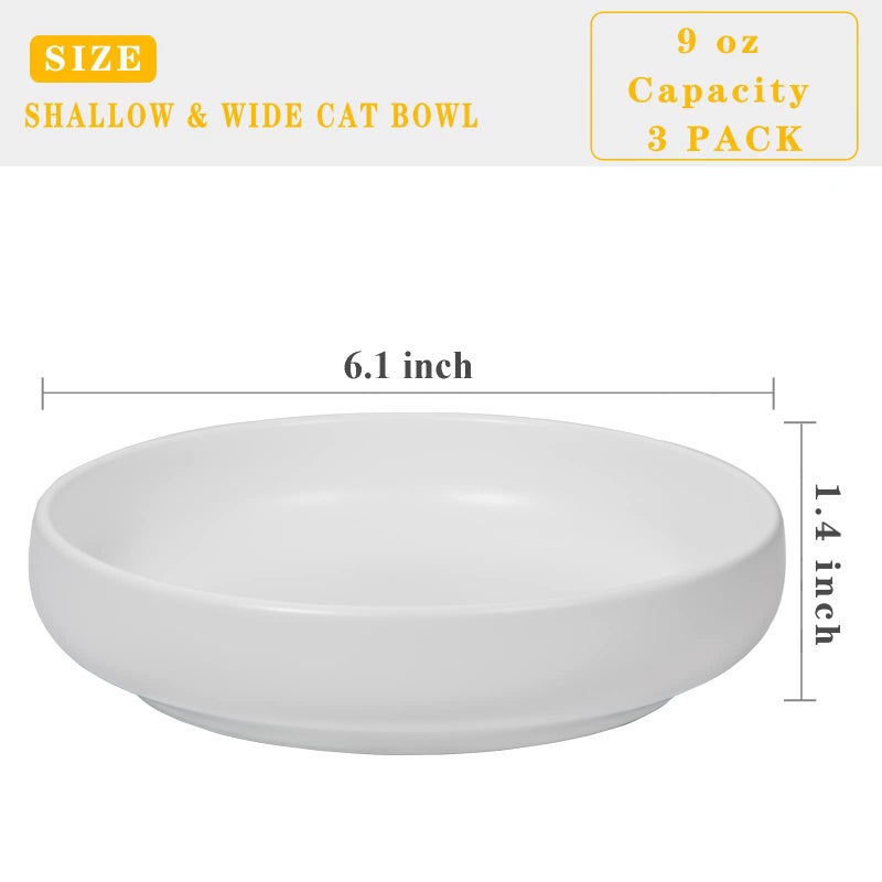 Lfpkixise Ceramic Cat Bowls,Shallow Cat Dishes for Food and Water, 6 inch Matte Finish Wide Cat Food Bowl,Whisker Fatigue Free Pet Puppy Kitten Bowl Set of 3,Dishwasher Safe - Image 3