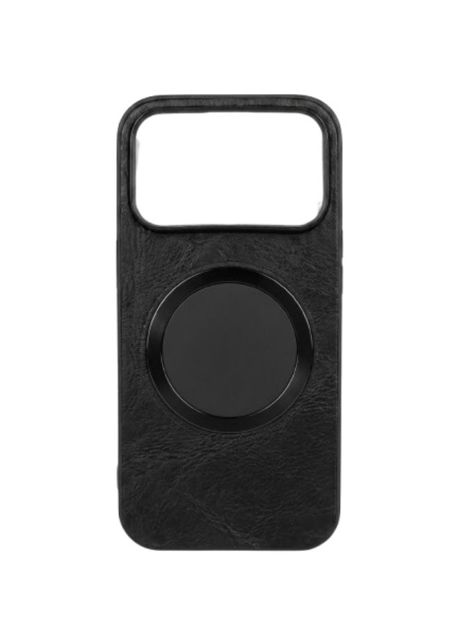 غطاء حماية فاخر من الجلد الطبيعي الممتاز مع خاصية MagSafe المغناطيسية لهاتف iPhone 17 Pro Max - أسود كلاسيكي