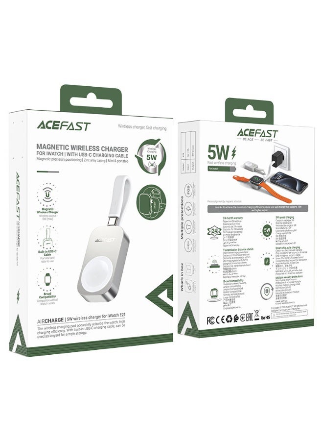 ACEFAST Magnetic Wireless Charger for iWatch E21, 5W Wireless Charging, Built-in USB-C Cable, Multiple Safety Protection, Fast Charging - Silver - Image 5