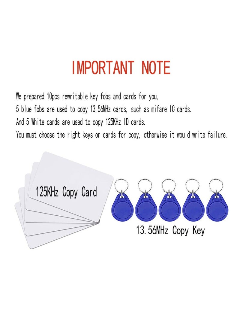 Smart Access Control Card Copier with 5 Writable Key Fobs Cards, RFID Reader Writer, 125KHz Card Duplicator, 13.56MHz Encrypted Card Decoder, NFC Tag Replicator,  Contactless Smart ID Card - Image 2