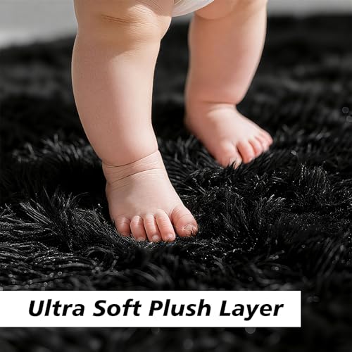 yulidayang Black Fluffy Round Area Rugs for Bedroom3X3Shag Circle Area Rugs for Living RoomNon Slip Fuzzy Plush Rug for Kids Room Boys Girls Room and Dorm Home Decor Rug - Image 3
