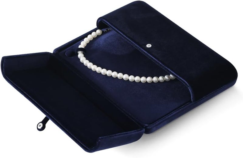 Sturdy velvet pearl necklace box with pendant chain display, elegant jewelry organizer.(Dark Blue,Large Necklace Box)