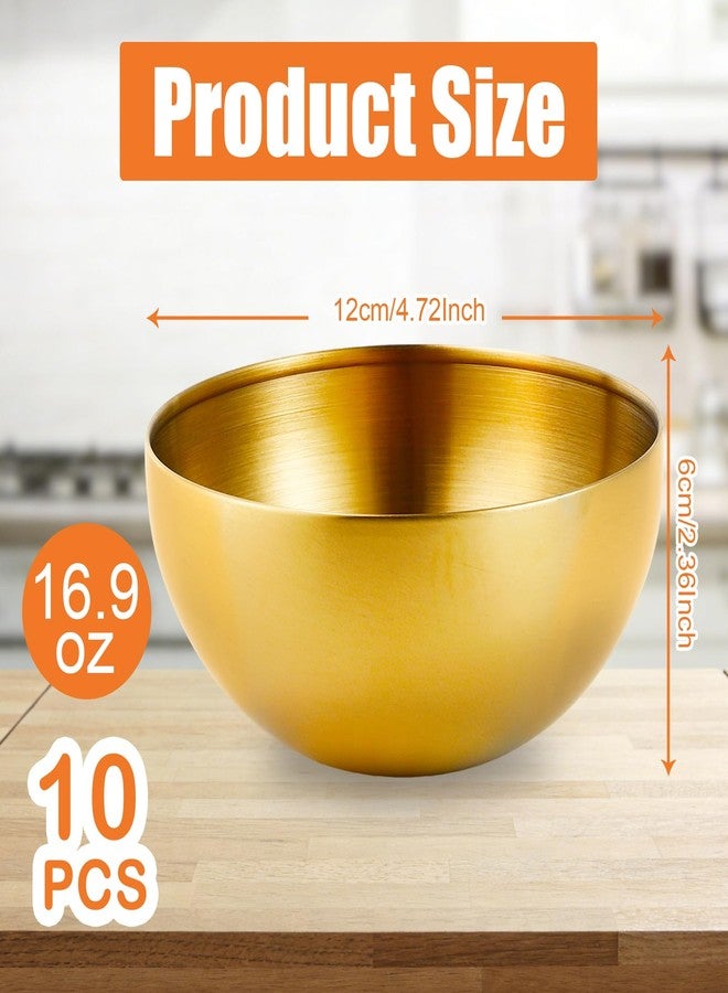PLMMOUT 10 Pcs Gold Bowls, 4.7 Inch Stainless Steel Mixing Serving Bowls, Decorative Small Metal Bowls, Gold Mixing Bowl for Salad Dessert Fruit Cereal Soup Party Cooking Baking Prepping - Image 2