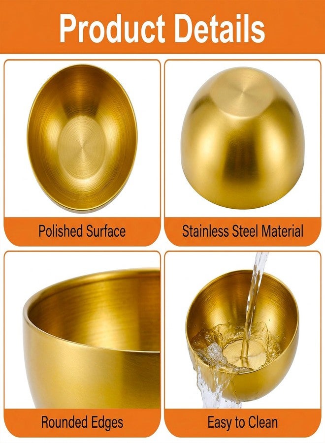 PLMMOUT 10 Pcs Gold Bowls, 4.7 Inch Stainless Steel Mixing Serving Bowls, Decorative Small Metal Bowls, Gold Mixing Bowl for Salad Dessert Fruit Cereal Soup Party Cooking Baking Prepping - Image 3