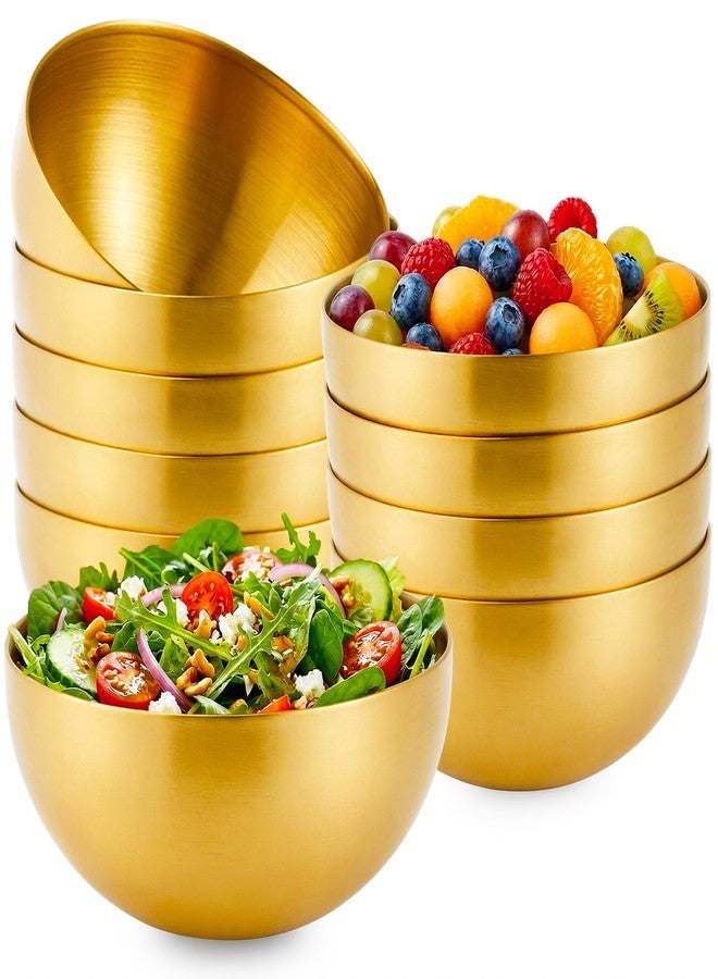 PLMMOUT 10 Pcs Gold Bowls, 4.7 Inch Stainless Steel Mixing Serving Bowls, Decorative Small Metal Bowls, Gold Mixing Bowl for Salad Dessert Fruit Cereal Soup Party Cooking Baking Prepping - Image 1