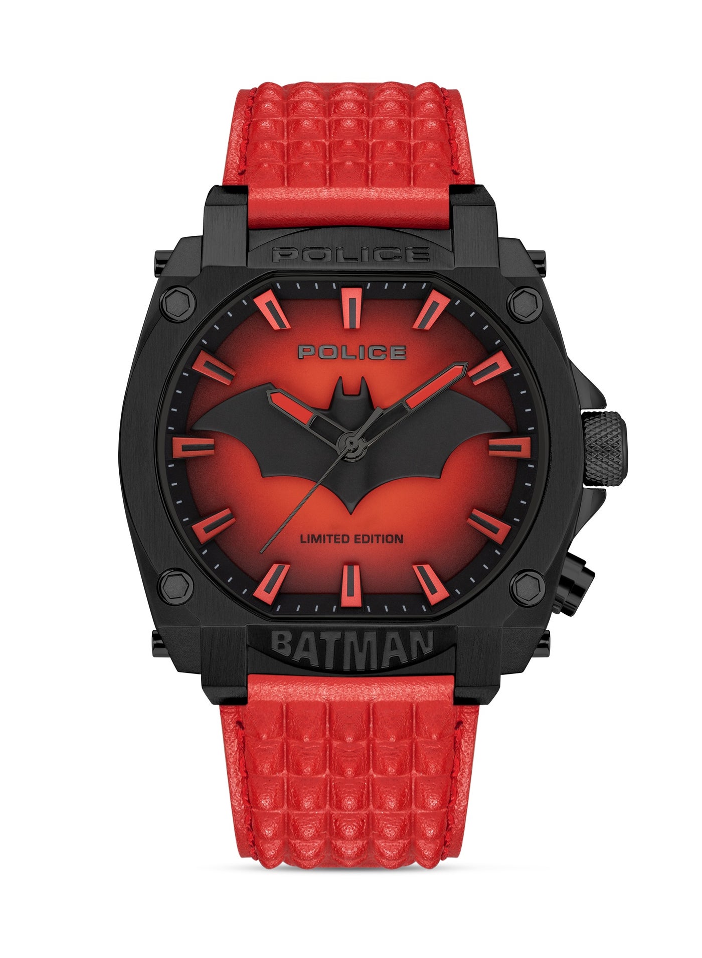 BATMAN x POLICE クォーツ腕時計 POLICE Limited Edition 45mm Forever Batman Red Dial & Genuine
