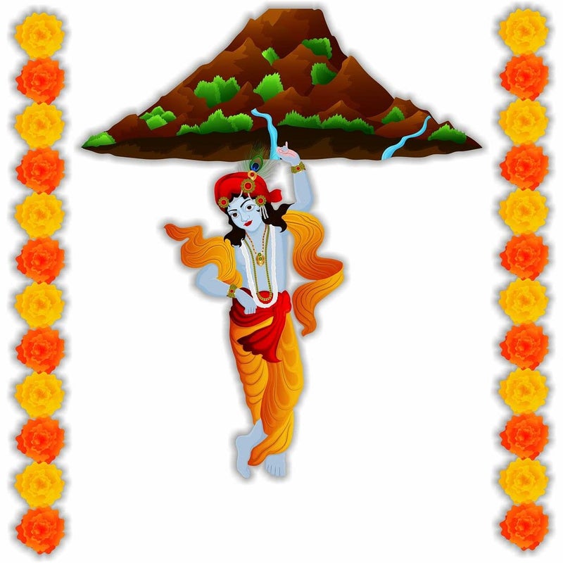 CVANU Lord Krishna Lifting Govardhan Parvat Religious Wall Sticker Vinyl Size70cm X 685cm Multicolour - Image 1