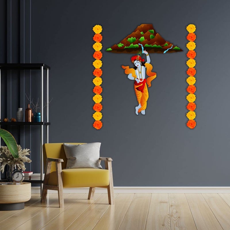 CVANU Lord Krishna Lifting Govardhan Parvat Religious Wall Sticker Vinyl Size70cm X 685cm Multicolour - Image 3