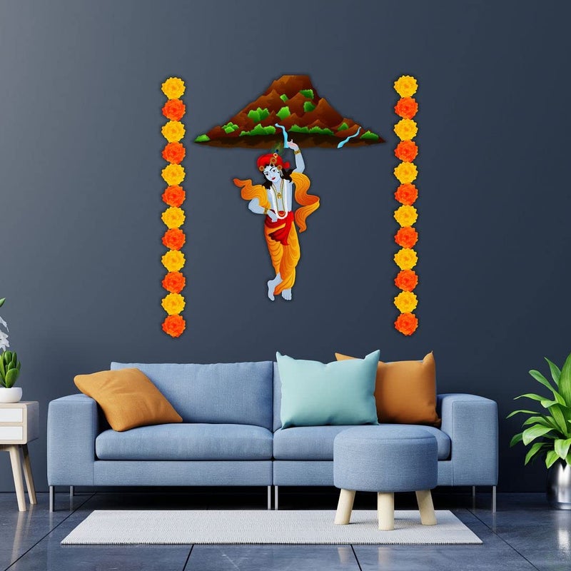 CVANU Lord Krishna Lifting Govardhan Parvat Religious Wall Sticker Vinyl Size70cm X 685cm Multicolour - Image 4