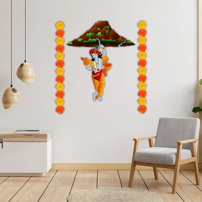 CVANU Lord Krishna Lifting Govardhan Parvat Religious Wall Sticker Vinyl Size70cm X 685cm Multicolour - Image 2