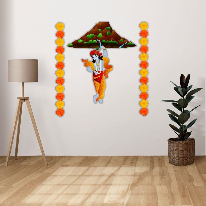 CVANU Lord Krishna Lifting Govardhan Parvat Religious Wall Sticker Vinyl Size70cm X 685cm Multicolour - Image 5