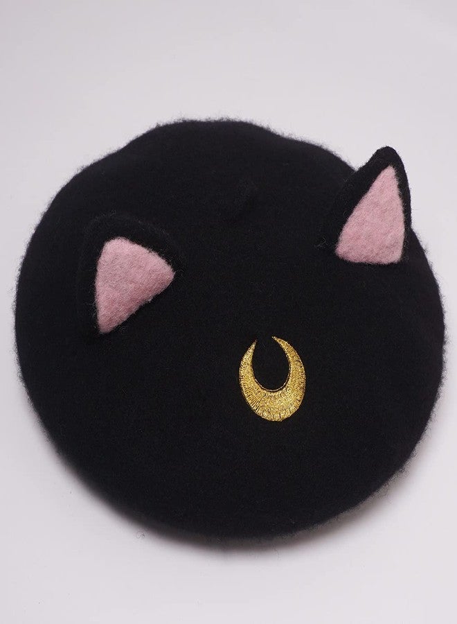 Faiccia Lolita Cat Beret Women's Cute Cap Painter Hat Sweet Students Cosplay (Gold Moon Black cat) - Image 4