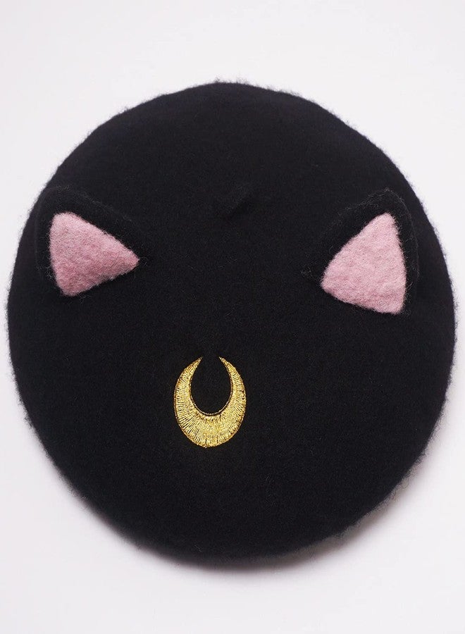 Faiccia Lolita Cat Beret Women's Cute Cap Painter Hat Sweet Students Cosplay (Gold Moon Black cat) - Image 2