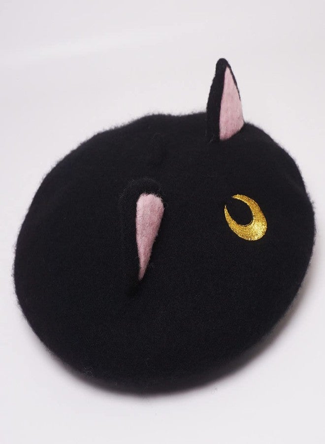 Faiccia Lolita Cat Beret Women's Cute Cap Painter Hat Sweet Students Cosplay (Gold Moon Black cat) - Image 3