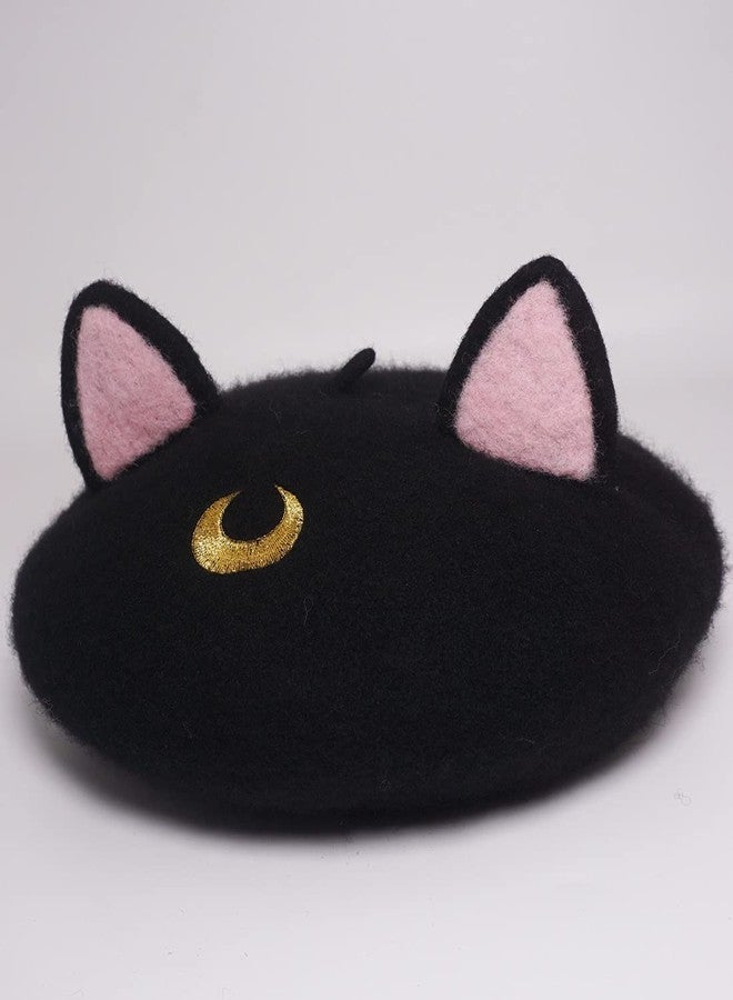 Faiccia Lolita Cat Beret Women's Cute Cap Painter Hat Sweet Students Cosplay (Gold Moon Black cat) - Image 5