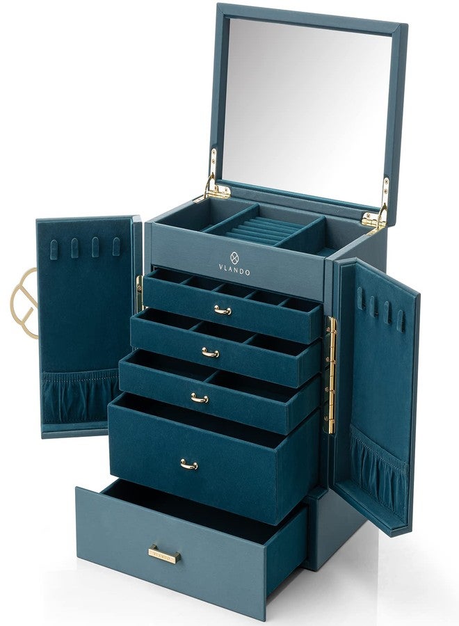 Vlando Small Travel Jewelry Box Organizer - Girls Women Gift Rings Earrings Necklaces Jewelry Storage Display Case Dark Green - Image 1