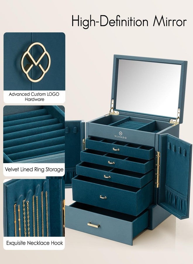 Vlando Small Travel Jewelry Box Organizer - Girls Women Gift Rings Earrings Necklaces Jewelry Storage Display Case Dark Green - Image 4