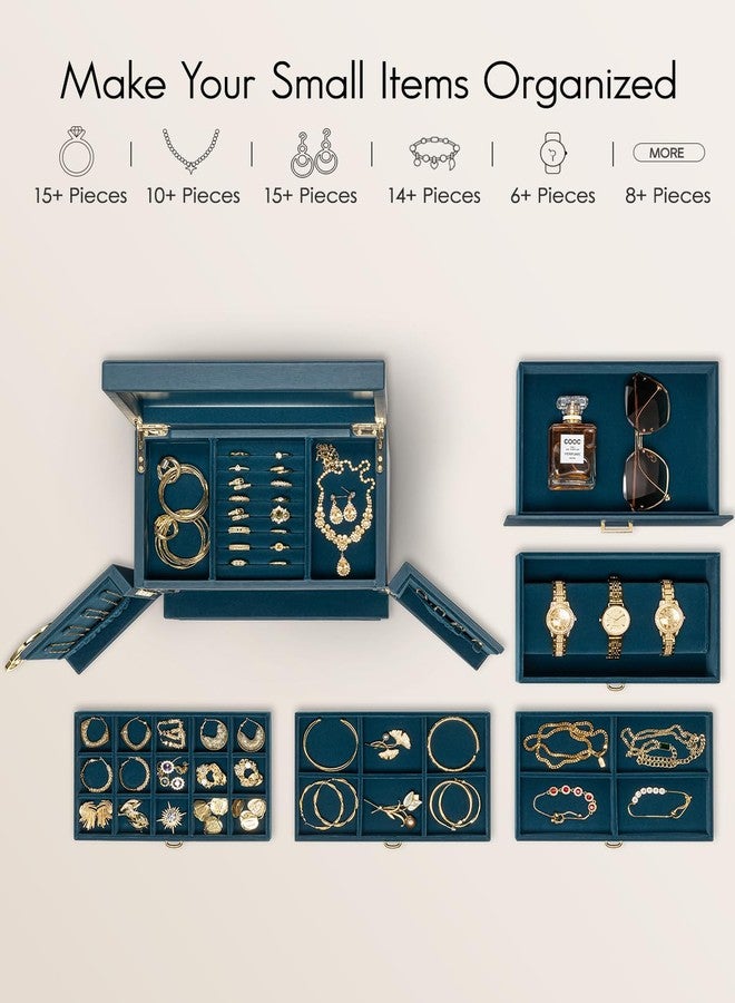Vlando Small Travel Jewelry Box Organizer - Girls Women Gift Rings Earrings Necklaces Jewelry Storage Display Case Dark Green - Image 3