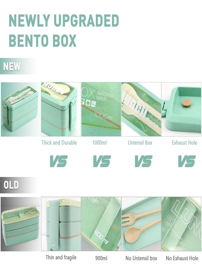 Meltset M 35Pcs Japanese Bento Box for Adults&Kids Lunch Box Kit Leakproof Wheat Straw Eco-Friendly 3 Compartment Stackable Lunch Box with Containers (Green) - Image 4