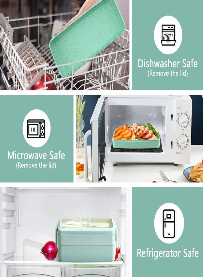 Meltset M 35Pcs Japanese Bento Box for Adults&Kids Lunch Box Kit Leakproof Wheat Straw Eco-Friendly 3 Compartment Stackable Lunch Box with Containers (Green) - Image 5