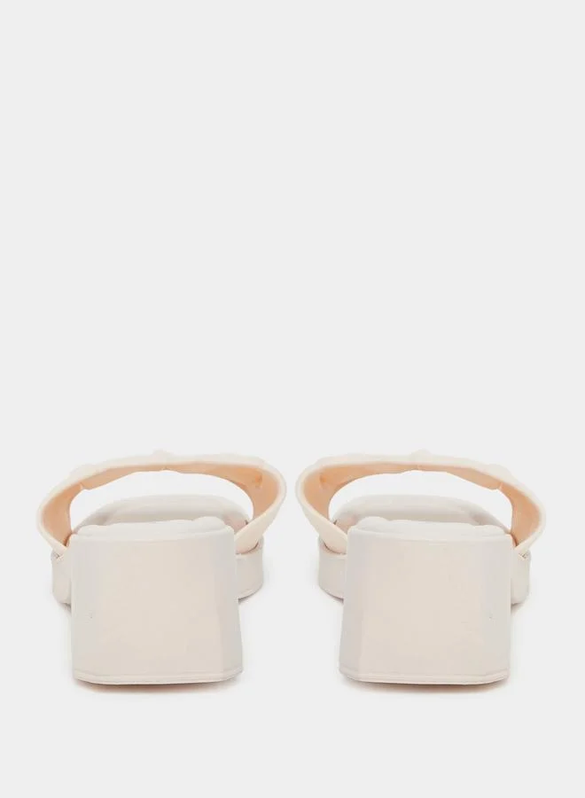 Take Two Take Two Textured Strap Block Heel Slip On Sandals