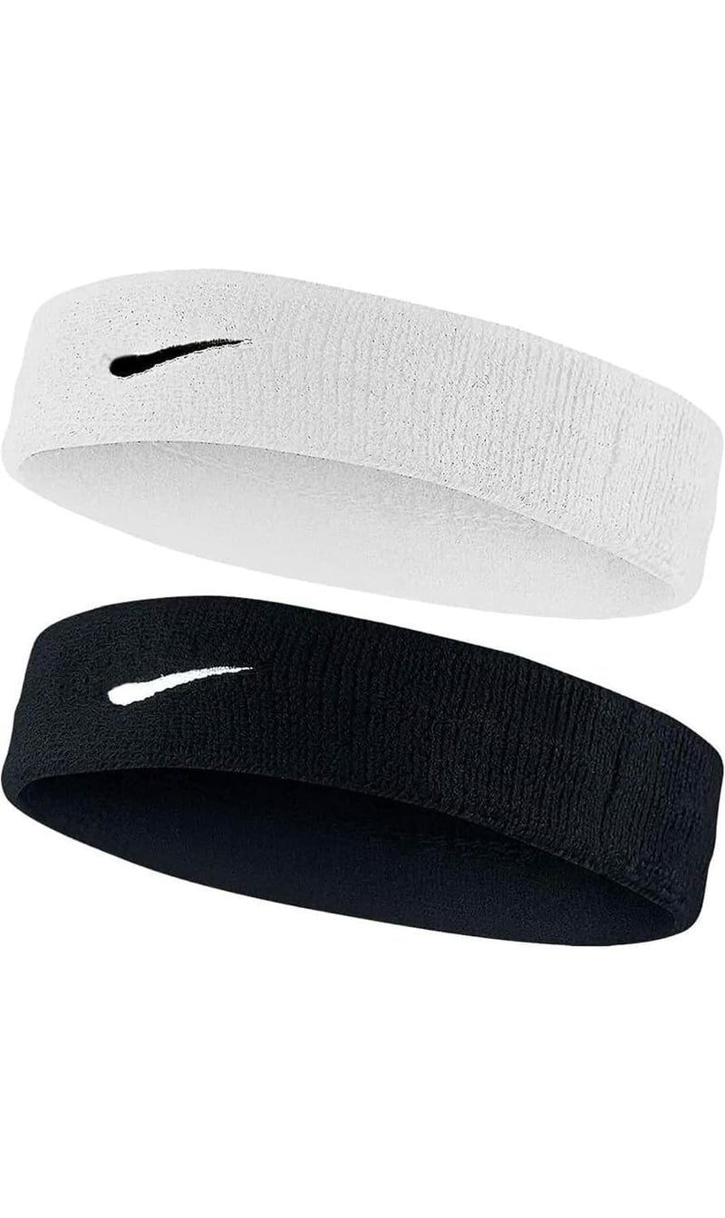 STEFFER Cotton Headband Sports, Men's women'sGym Workout,Yoga Sweatband-All Sports Wear Headband Fitness Band Unisex (Pack of 2) Black & White - Image 1