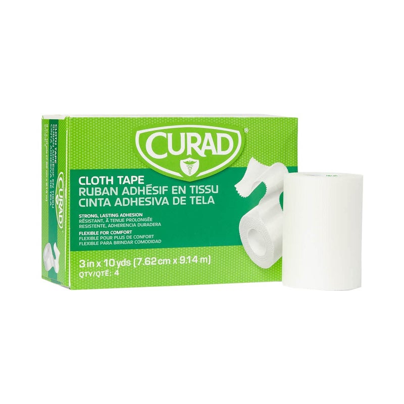 CURAD Cloth Silk Adhesive Medical Tape 3 Inch x 10 Yard Roll Box of 4 - Image 1