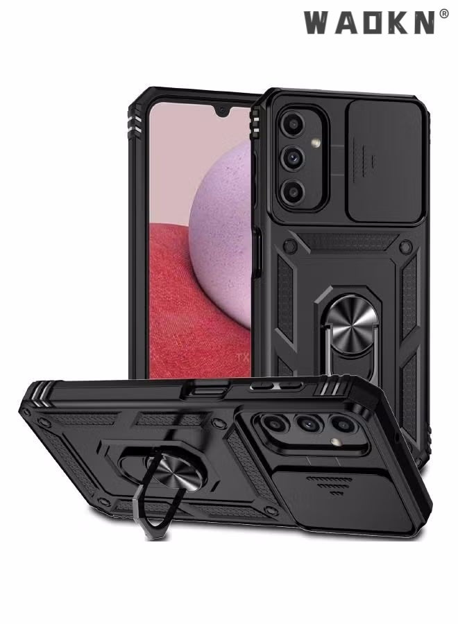 WAOKN For Samsung Galaxy A14 5G Case, Slide Camera Cover, Built-in 360° Rotate Ring Kickstand, Shockproof Test, Heavy Duty Shockproof Protective Case for Galaxy A14 5G 6.6 inch Black - Image 1