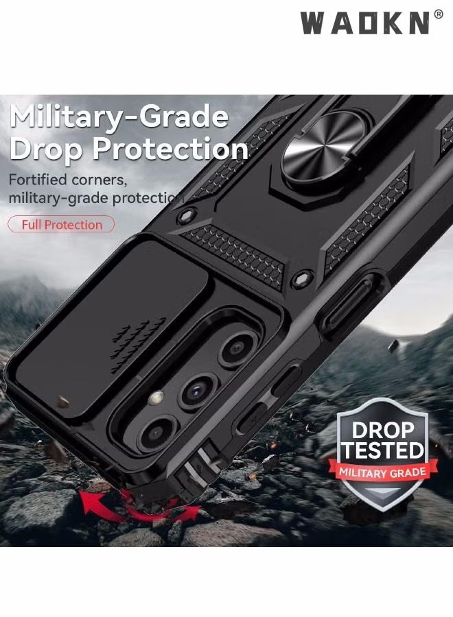 WAOKN For Samsung Galaxy A14 5G Case, Slide Camera Cover, Built-in 360° Rotate Ring Kickstand, Shockproof Test, Heavy Duty Shockproof Protective Case for Galaxy A14 5G 6.6 inch Black - Image 3