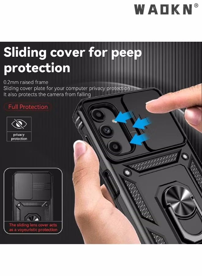 WAOKN For Samsung Galaxy A14 5G Case, Slide Camera Cover, Built-in 360° Rotate Ring Kickstand, Shockproof Test, Heavy Duty Shockproof Protective Case for Galaxy A14 5G 6.6 inch Black - Image 5