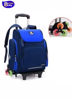 Generic Trolley Bags Elementary School Students Schoolbag Boys And Girls 1-6 Grade 6 Wheels Climbing Large Capacity Dragging Bag Blue  - Image 1