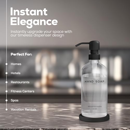 Brighter Barns Glass Hand Soap Dispenser Bathroom Set by Brighter Barns - Bathroom Soap Dispenser Set - Refillable Pump Bottle with Tray - Neutral Home Decor for Airbnb, Hotel, Vacation Rental, Restaurants (Clear) - Image 2