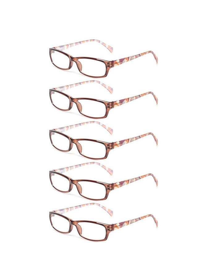 Kerecsen - Reading Glasses 5 Pairs Fashion Ladies Readers Spring Hinge with Pattern Print Eyeglasses for Women (5 Pack Brown, 1.5) - Image 1