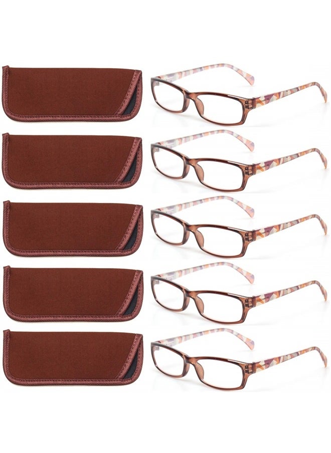 Kerecsen - Reading Glasses 5 Pairs Fashion Ladies Readers Spring Hinge with Pattern Print Eyeglasses for Women (5 Pack Brown, 1.5) - Image 1