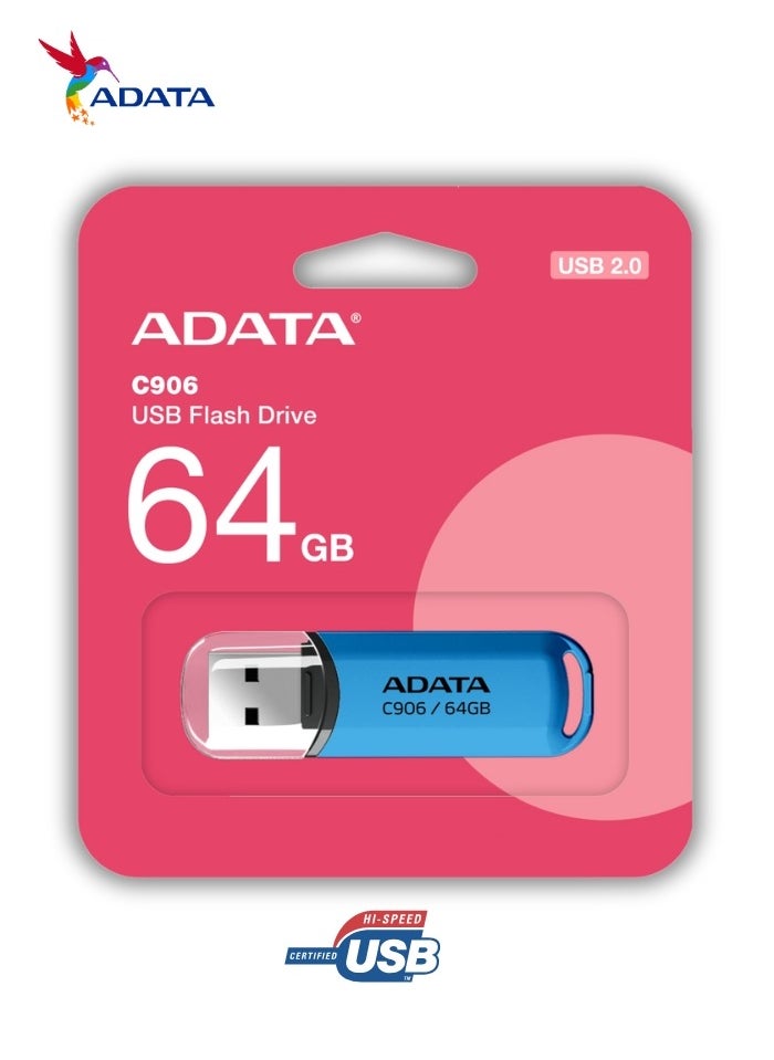 أداتا - C906 كومباكت | محرك فلاش USB 2.0 سعة 64 جيجابايت | نقل بيانات خفيف الوزن وسريع | أزرق - Image 1