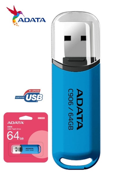 C906 Compact | 64GB USB 2.0 Flash Drive | Lightweight and Fast Data Transfer | Blue