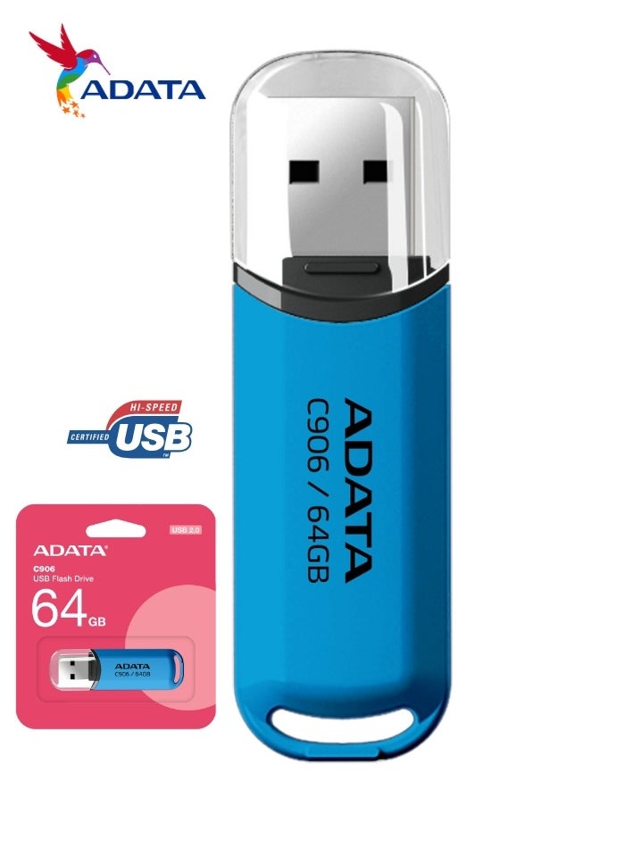 أداتا - C906 كومباكت | محرك فلاش USB 2.0 سعة 64 جيجابايت | نقل بيانات خفيف الوزن وسريع | أزرق - Image 1