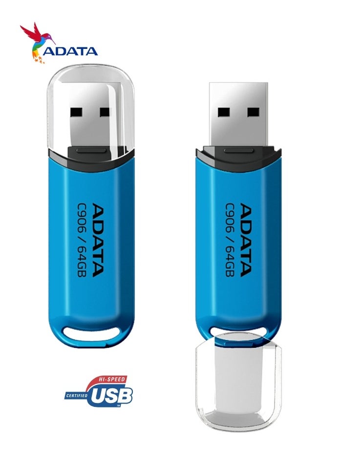 أداتا - C906 كومباكت | محرك فلاش USB 2.0 سعة 64 جيجابايت | نقل بيانات خفيف الوزن وسريع | أزرق - Image 1