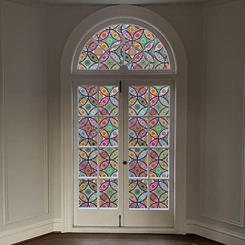 JiffDiff Stained Glass Window Film Privacy Decorative Tinting Film for Home Frosted Bathroom Window Coverings Static Cling Non-Adhesive - Image 4