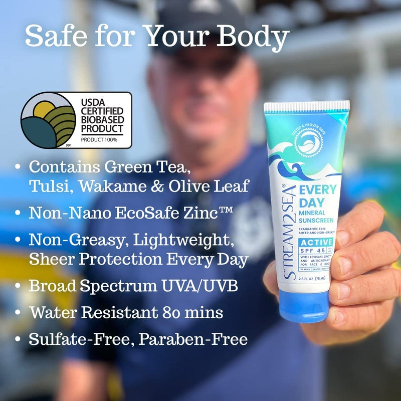 STREAM 2 SEA SPF 45 Every Day Active Mineral Sunscreen | 2.5 Fl Oz Biodegradable & Reef Safe Sunscreen for Face & Body | Non-Greasy, Lightweight & Sheer Mineral Protection Against UVA & UVB by Stream2Sea - Image 2