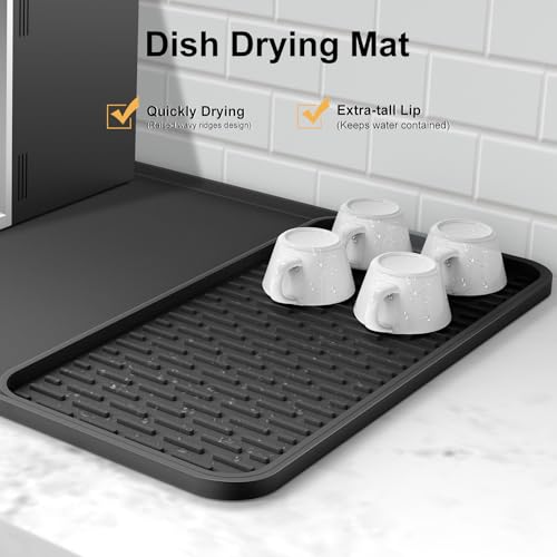 Garolue Silicone Coffee Mat, 24''x16'' Bar Mat with Detachable Dish Drying Mat - Fits Under Coffee Maker & Dish Rack - Image 3