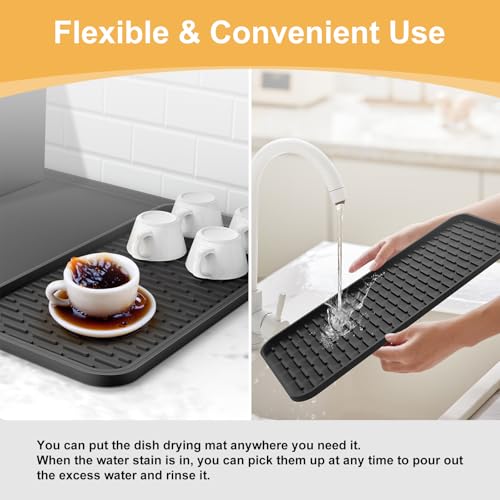 Garolue Silicone Coffee Mat, 24''x16'' Bar Mat with Detachable Dish Drying Mat - Fits Under Coffee Maker & Dish Rack - Image 4