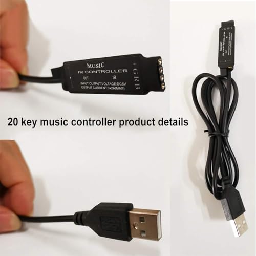 SNOOGG Simple Plug n Play 20 Keys 5V Music Infrared Remote Controller, USB 5V RGB LED Strip Light for WS2811 WS2812B No Blue Tooth or App Required (1 Set Pack) - Image 3
