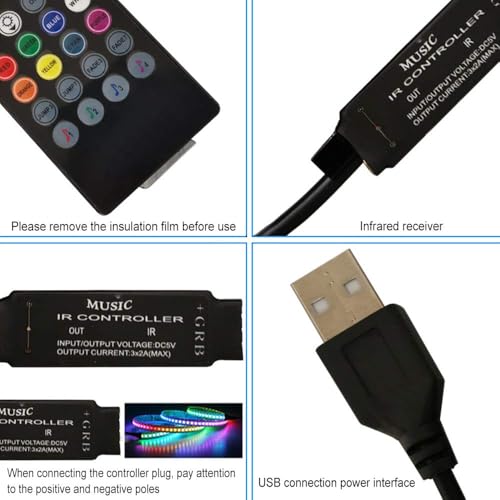 SNOOGG Simple Plug n Play 20 Keys 5V Music Infrared Remote Controller, USB 5V RGB LED Strip Light for WS2811 WS2812B No Blue Tooth or App Required (1 Set Pack) - Image 4