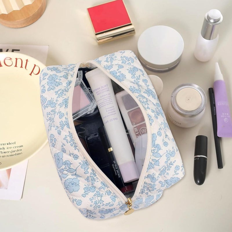 May Create MAYCREATE® Fashion Makeup Bag Travel Makeup Pouch Blue Floral Soft Zipper Utility Zipper Pencil Pouch Gadget Stationeries Storage Tool Organizer Bag, 20.5x9x9.5cm - Image 4