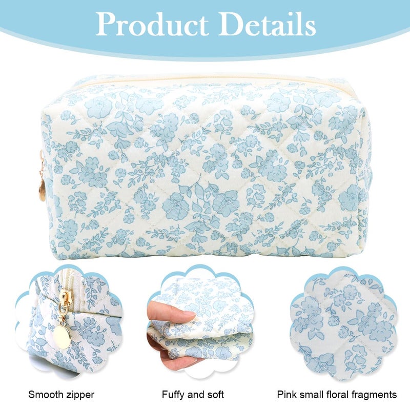 May Create MAYCREATE® Fashion Makeup Bag Travel Makeup Pouch Blue Floral Soft Zipper Utility Zipper Pencil Pouch Gadget Stationeries Storage Tool Organizer Bag, 20.5x9x9.5cm - Image 3