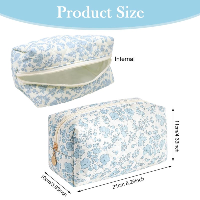 May Create MAYCREATE® Fashion Makeup Bag Travel Makeup Pouch Blue Floral Soft Zipper Utility Zipper Pencil Pouch Gadget Stationeries Storage Tool Organizer Bag, 20.5x9x9.5cm - Image 2