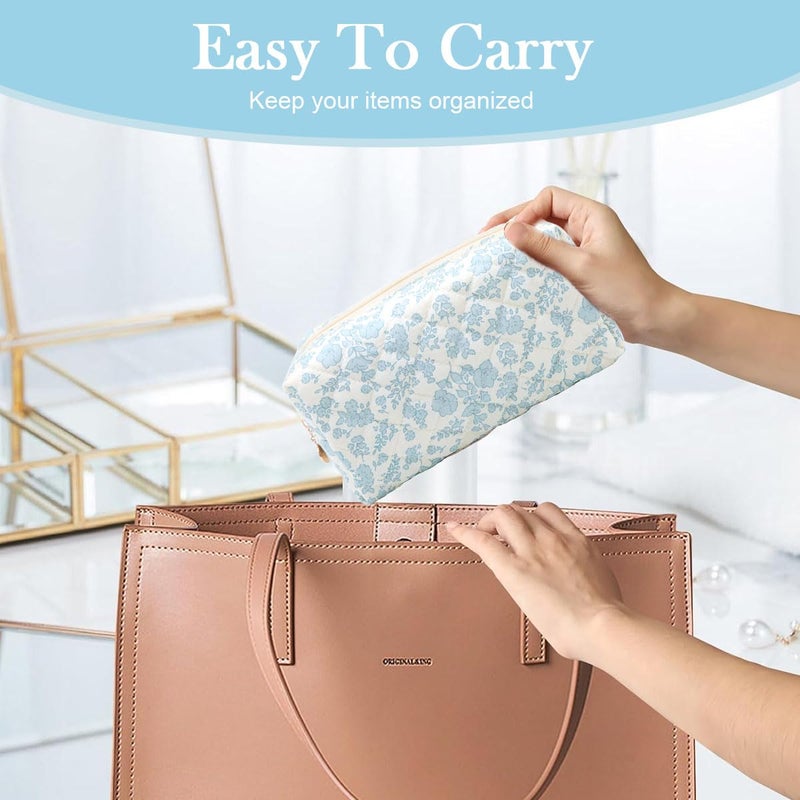 May Create MAYCREATE® Fashion Makeup Bag Travel Makeup Pouch Blue Floral Soft Zipper Utility Zipper Pencil Pouch Gadget Stationeries Storage Tool Organizer Bag, 20.5x9x9.5cm - Image 5