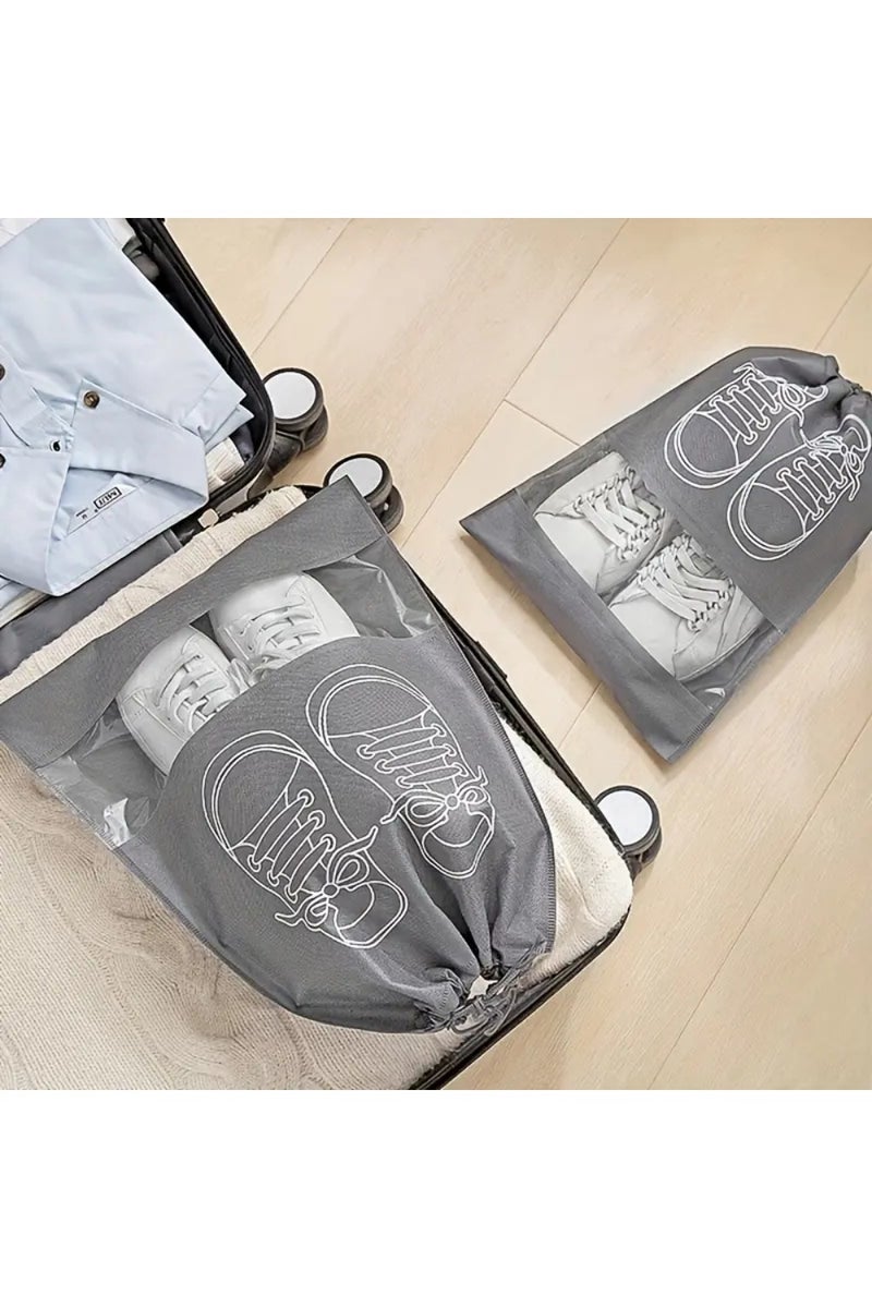 ZedAura Shoe Bags for Travel, 10 Pcs Large Gray Travel Shoe Bags for Packing, Non-Woven Drawstring Travel Shoe Storage Bag with Clear Window for Men and Women - Image 3
